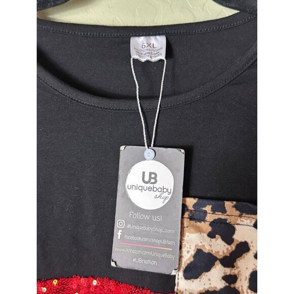 NWT girls Uniquebaby Shop Sparkly red and leopard Print Top Shirt Size 6XL - Picture 2 of 3